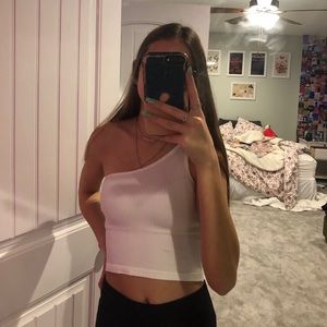 White one sided shoulder tank top
